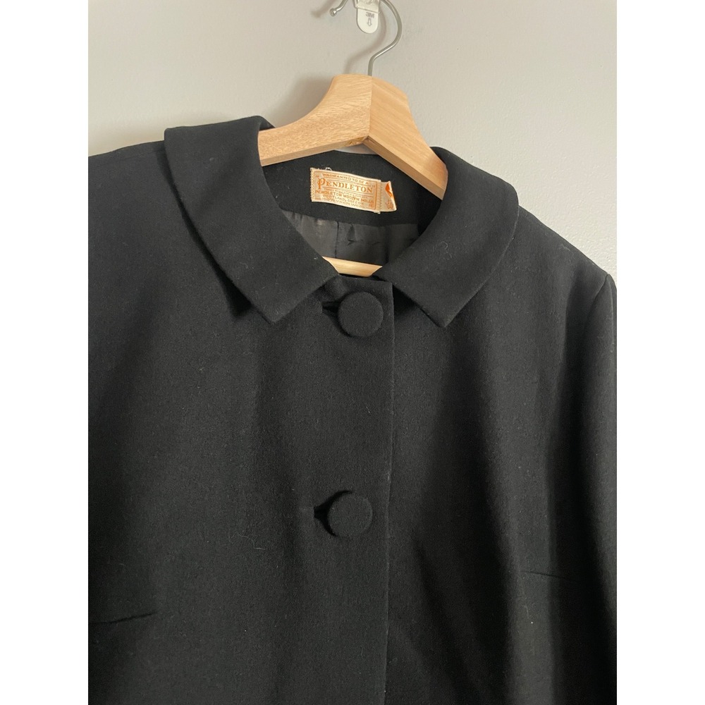 Pendleton Wool Jacket Womens 16 Black Cropped Peter Pan Collar Vintage Mod Coat